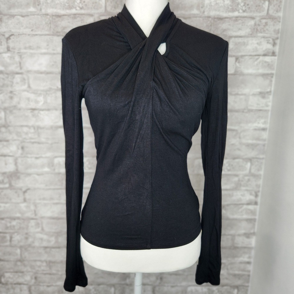 Commense Twist Front Keyhole Top Long Sleeve Minimalist Office Siren Size S